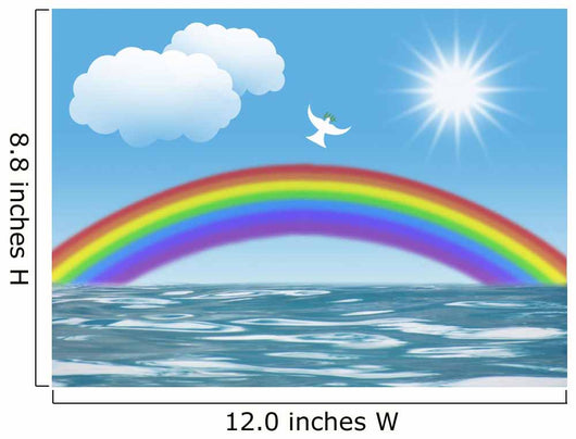 white dove flying to sun with olive leaf rainbow clouds Wall Mural