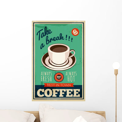 Vector Vintage Coffee Poster Wall Decal shown on a wall