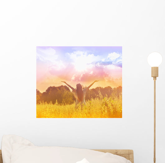 Free Happy Woman Enjoying Nature. Beauty Girl Outdoor. Wall Mural