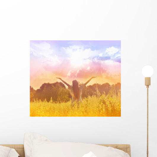 Free Happy Woman Enjoying Nature. Beauty Girl Outdoor. Wall Mural