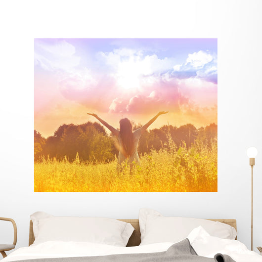 Free Happy Woman Enjoying Nature. Beauty Girl Outdoor. Wall Mural