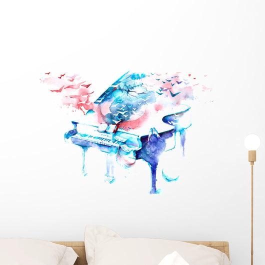 Watercolor Piano Birds Wall Decal