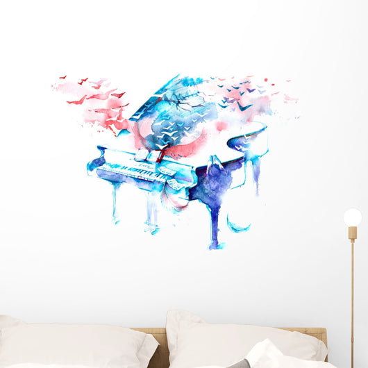 Watercolor Piano Birds Wall Decal