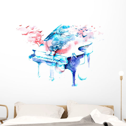 Watercolor Piano Birds Wall Decal