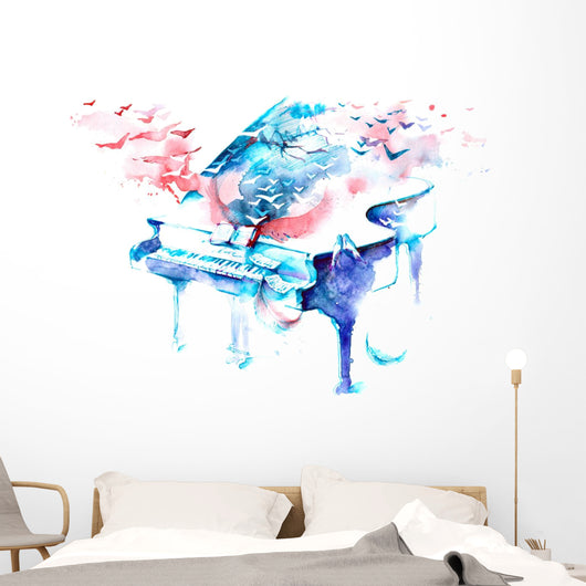 Watercolor Piano Birds Wall Decal