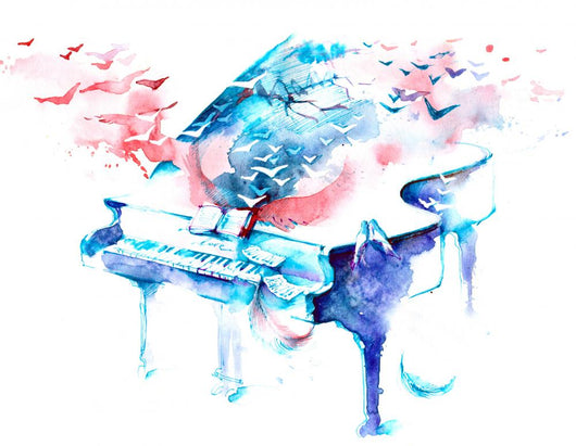 Watercolor Piano Birds Wall Decal