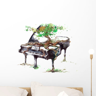 Musical Piano Growth Wall Decal shown on a wall