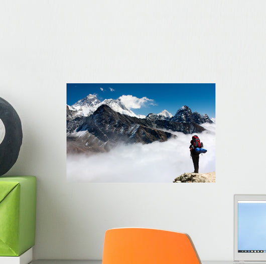view of Everest from Gokyo with tourist Wall Mural