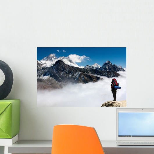 view of Everest from Gokyo with tourist Wall Mural