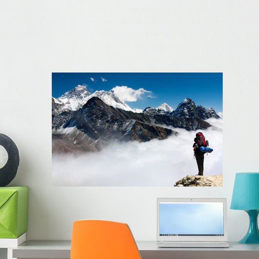 view of Everest from Gokyo with tourist Wall Mural