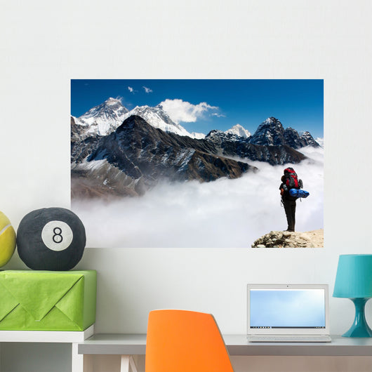 view of Everest from Gokyo with tourist Wall Mural