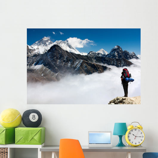 view of Everest from Gokyo with tourist Wall Mural