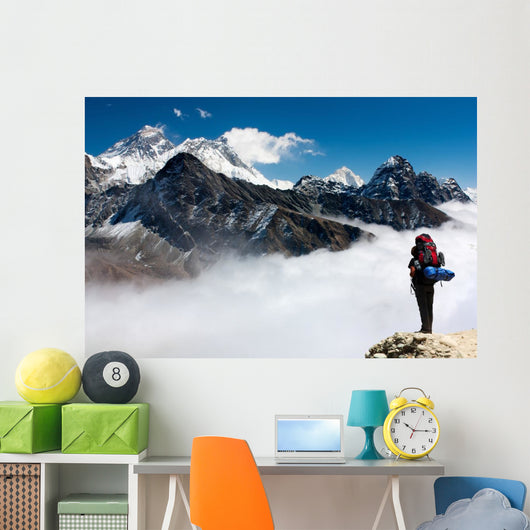 view of Everest from Gokyo with tourist Wall Mural