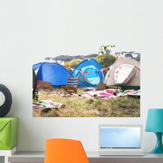 Empty campsite at music festival Wall Mural
