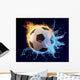 football in blue water splash and orange flame Wall Mural