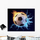 football in blue water splash and orange flame Wall Mural