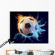 football in blue water splash and orange flame Wall Mural