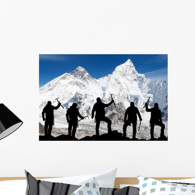 Mount Everest From Kala Patthar And Silhouette Of Men Wall Decal shown on a wall
