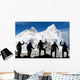 Mount Everest from Kala Patthar and silhouette of men Wall Mural