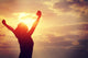 Cheering Woman Open Arms At Sunrise Seaside Wall Decal
