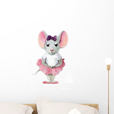 Watercolor Gray Mouse Ballerina Wall Decal shown on a wall