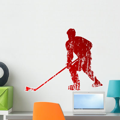 Abstract Hockey Player Wall Decal shown on a wall