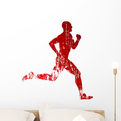 Vector Grungy Runner Wall Decal shown on a wall