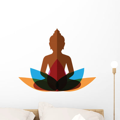 Meditation Buddha With Lotus Wall Decal shown on a wall