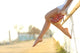 Woman Legs Silhouette With Heels Hanging Of Her Hands Wall Decal