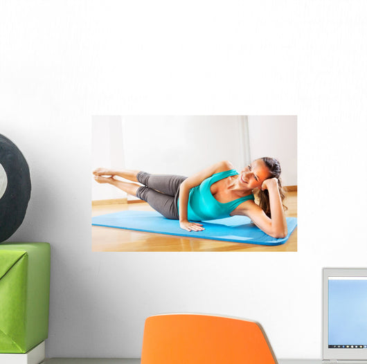 teacher making fitness exercises with passion Wall Mural