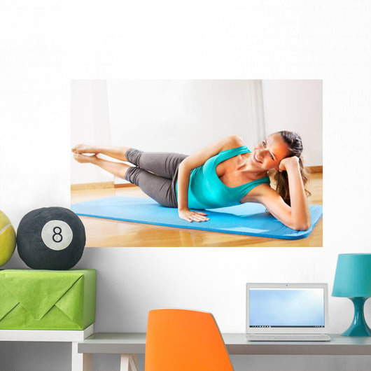 teacher making fitness exercises with passion Wall Mural