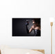 young woman in carnival mask and a glass of red wine. Wall Mural