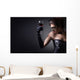 young woman in carnival mask and a glass of red wine. Wall Mural