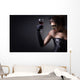 young woman in carnival mask and a glass of red wine. Wall Mural