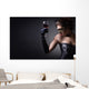 young woman in carnival mask and a glass of red wine. Wall Mural
