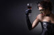 Young Woman In Carnival Mask And A Glass Of Red Wine. Wall Decal