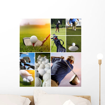 Golfers Collage Golf Wall Decal shown on a wall