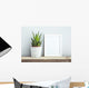 frame with succulent in diy  pot. Mock up. Scandinavian design Wall Mural