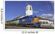 Train engine pulls its cars by the depot with blue sky Wall Mural
