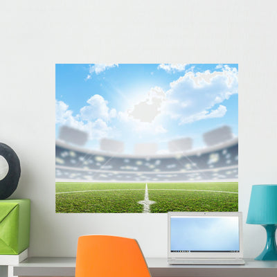 Stadium And Soccer Pitch Wall Decal shown on a wall