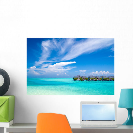 Water bungalows in the Indian Ocean Wall Mural