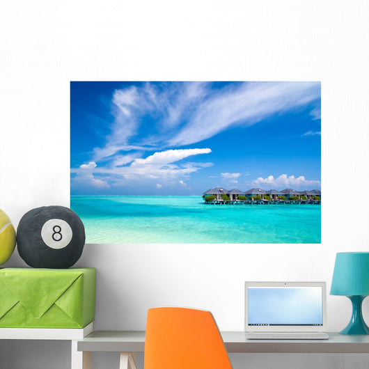 Water bungalows in the Indian Ocean Wall Mural