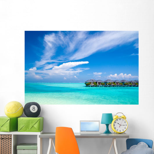 Water bungalows in the Indian Ocean Wall Mural