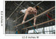 Athlete topless doing exercises on the uneven bars Wall Mural