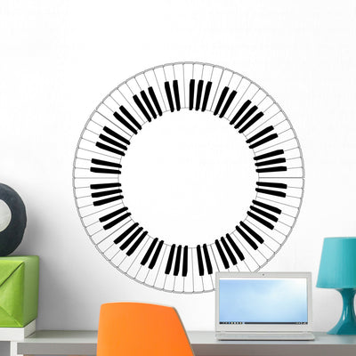 Round Piano Keys Wall Decal shown on a wall