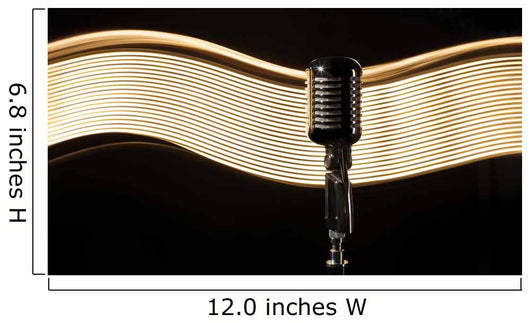 Vintage retro microphone on the black background with light wave Wall Mural