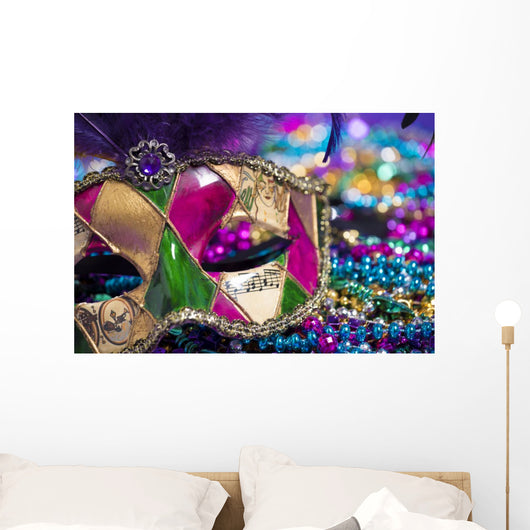Mardi Gras Mask and beads Wall Mural