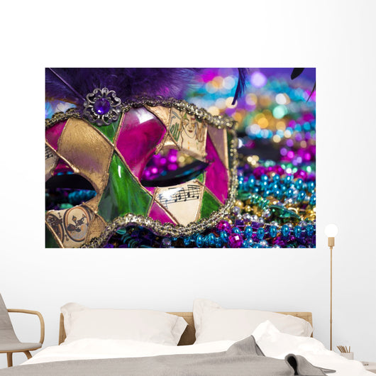 Mardi Gras Mask and beads Wall Mural