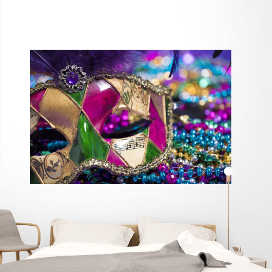 Mardi Gras Mask and beads Wall Mural