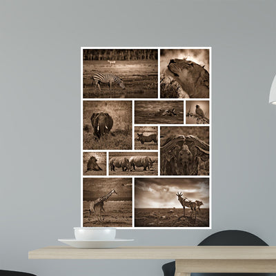 African Safari Black And White Wall Decal shown on a wall
